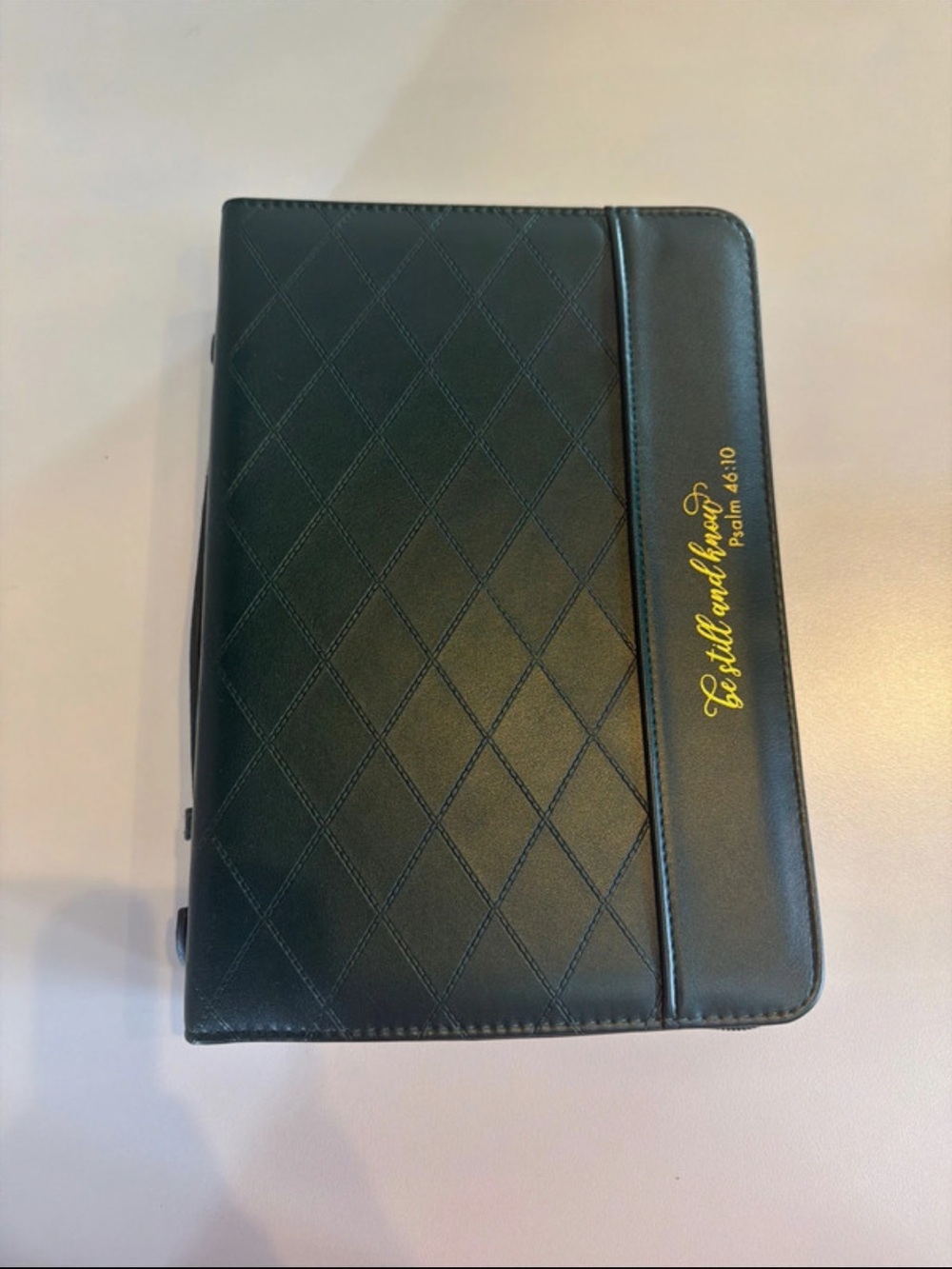 Black Quilted Tablet Folio Case with Gold Script